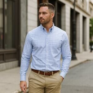 Pronto Uomo Blue Plaid Men's Dress Shirt Size 15.5 32/33‎